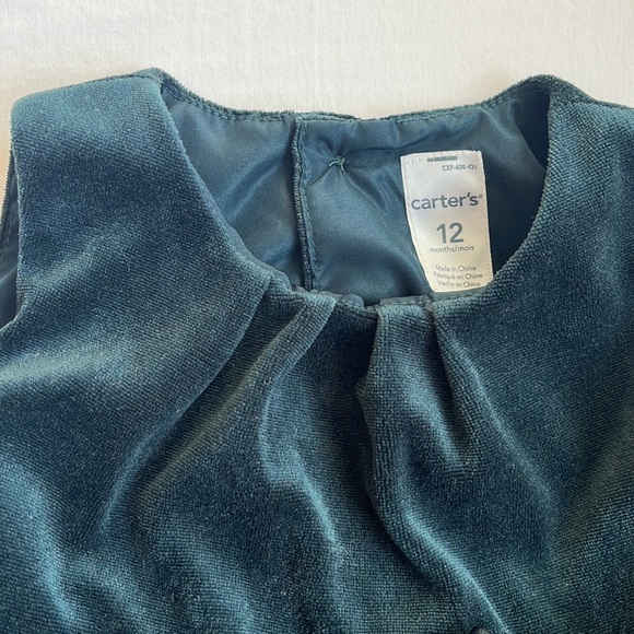 Carter's Baby Girl's Green Velvet Holiday Party Dress Size 12 Months - Picture 3 of 9